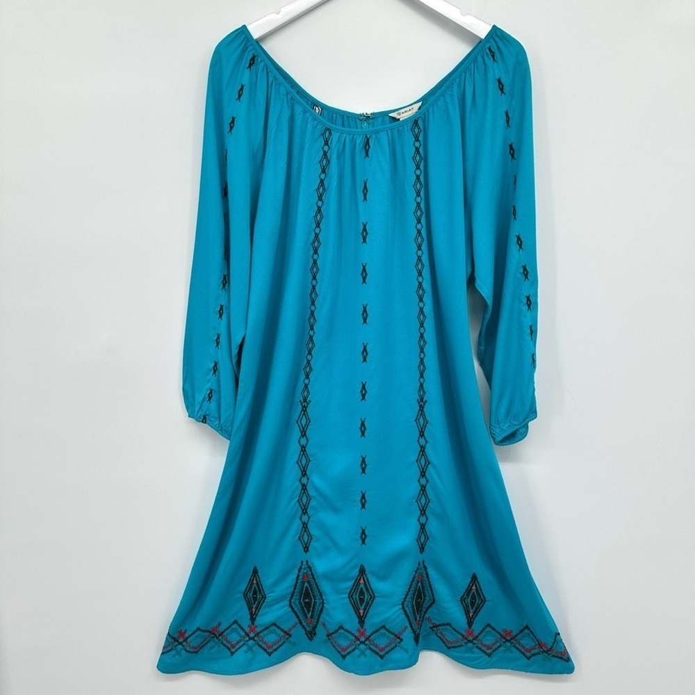 Ariat Dress Size Embroidered 3/4 Sleeves Tribal Festival Coastal Cowgirl Boho - Picture 1 of 8